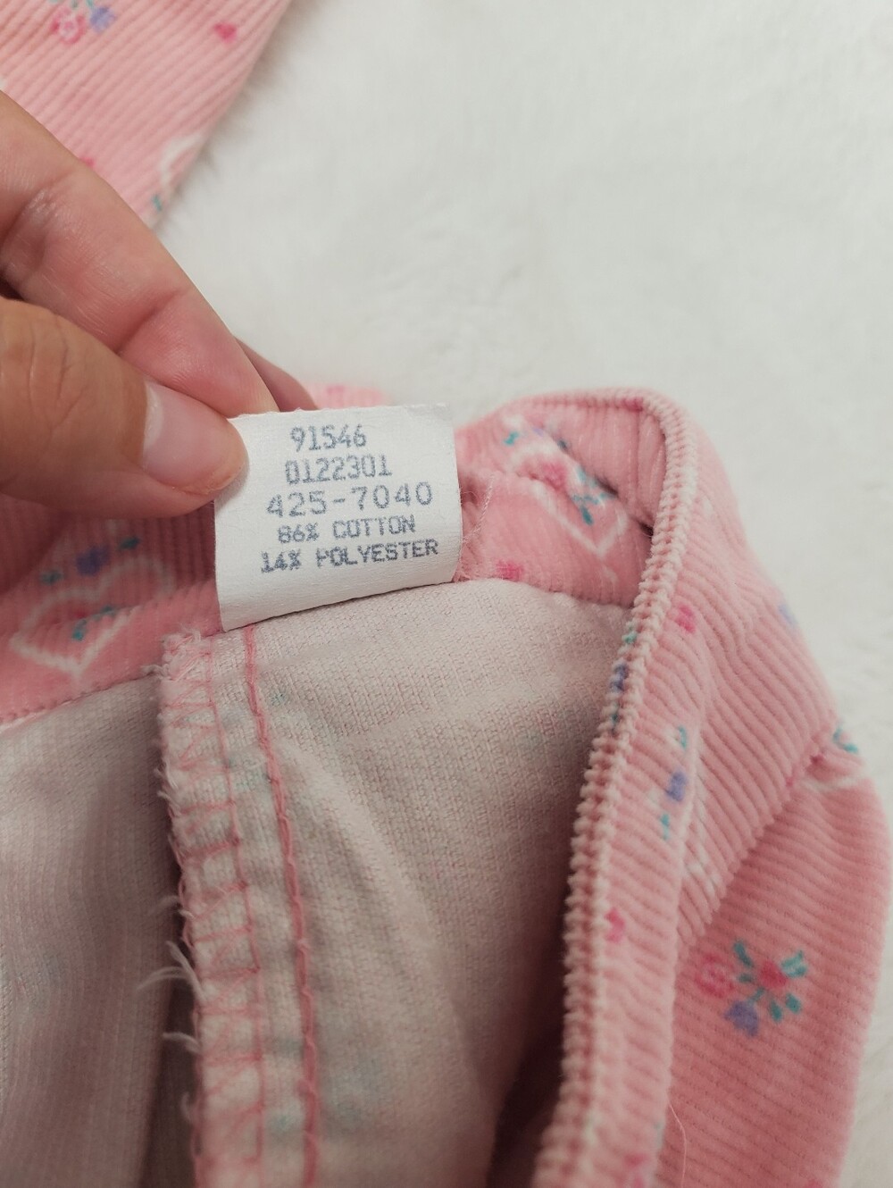 Rare vintage 80s oshkosh Overalls soft Courdaroy pink with floral hearts print - Picture 10 of 12